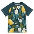thumbnail image 1 of FORMRS Boys Rash Guard with Short Sleeves UPF 50+ Swim Shirts Sizes 3-12T, Green Lemon Leaves, 1 of 6