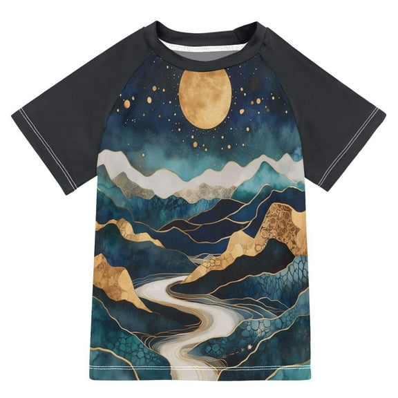 FORMRS Boys Rash Guard with Short Sleeves UPF 50 Swim Shirts Sizes 3-12T, Green Mountains