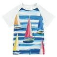 thumbnail image 1 of FORMRS Boys Rash Guard with Short Sleeves UPF 50+ Swim Shirts Sizes 3-12T, Green Sailboats, 1 of 6