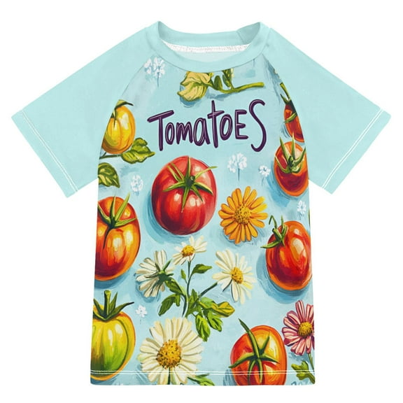 FORMRS Boys Rash Guard with Short Sleeves UPF 50 Swim Shirts Sizes 3-12T, Green Tomatoes