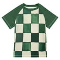 thumbnail image 1 of FORMRS Boys Rash Guard Short Sleeves Swim Shirt Quick Dry UPF 50+ Sun Protection, Sizes 3-12T, Green and White Plaid Pattern, 1 of 6