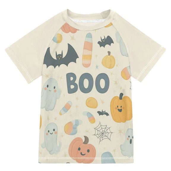 FORMRS Boys Rash Guard with Short Sleeves UPF 50  Swim Shirts Sizes 3-12T, Halloween Cute Pumpkins