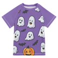 thumbnail image 1 of FORMRS Boys Rash Guard Short Sleeves Swim Shirt Quick Dry UPF 50+ Sun Protection, Sizes 3-12T, Halloween Ghosts Purple, 1 of 6