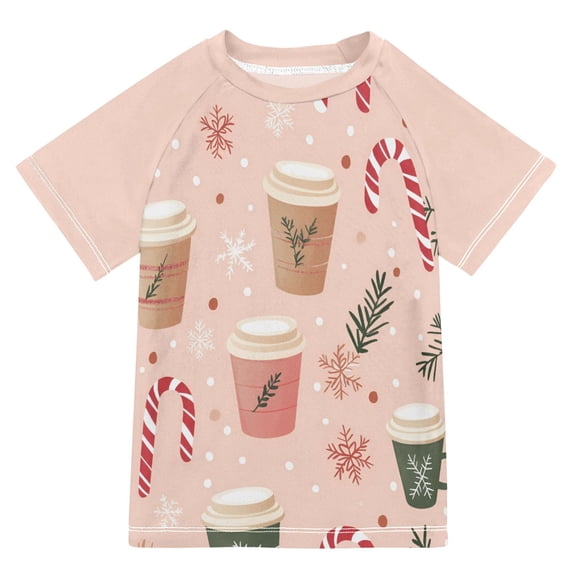FORMRS Boys Rash Guard with Short Sleeves UPF 50+ Swim Shirts Sizes 3-12T, Hand Drawn Cups