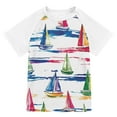 thumbnail image 1 of FORMRS Boys Rash Guard Short Sleeves Swim Shirt Quick Dry UPF 50+ Sun Protection, Sizes 3-12T, Hand Drawn Sailboats, 1 of 6