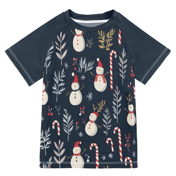 FORMRS Boys Rash Guard with Short Sleeves UPF 50 Swim Shirts Sizes 3-12T, Jolly Snowman