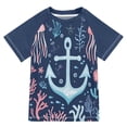 thumbnail image 1 of FORMRS Boys Rash Guard Short Sleeves Swim Shirt Quick Dry UPF 50+ Sun Protection, Sizes 3-12T, Light Blue Anchor, 1 of 6