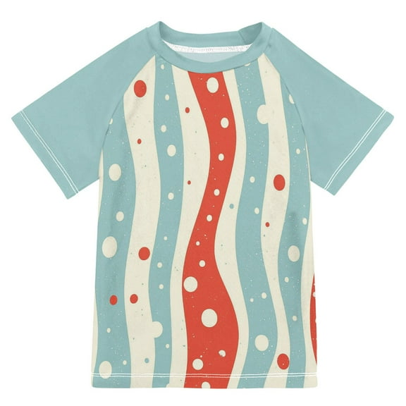 FORMRS Boys Rash Guard with Short Sleeves UPF 50  Swim Shirts Sizes 3-12T, Light Blue Pattern