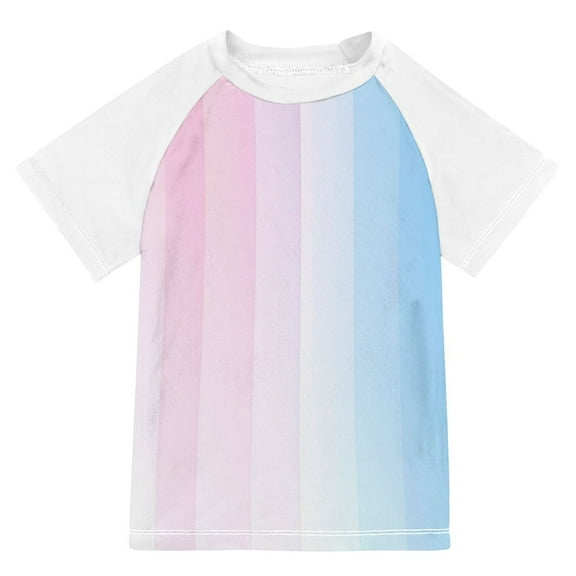 FORMRS Boys Rash Guard with Short Sleeves UPF 50  Swim Shirts Sizes 3-12T, Light Blue Stripes