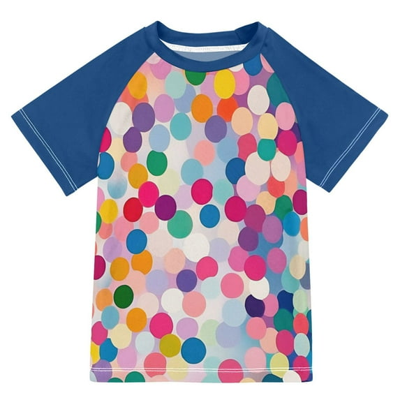 FORMRS Boys Rash Guard with Short Sleeves UPF 50+ Swim Shirts Sizes 3-12T, Light Colorful Circles