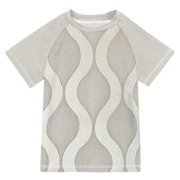 FORMRS Boys Rash Guard with Short Sleeves UPF 50+ Swim Shirts Sizes 3-12T, Light Gray Pattern