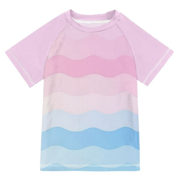 FORMRS Boys Rash Guard with Short Sleeves UPF 50+ Swim Shirts Sizes 3-12T, Light Pink Stripes