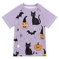 thumbnail image 1 of FORMRS Boys Rash Guard with Short Sleeves UPF 50+ Swim Shirts Sizes 3-12T, Light Purple Halloween Black Cat, 1 of 6