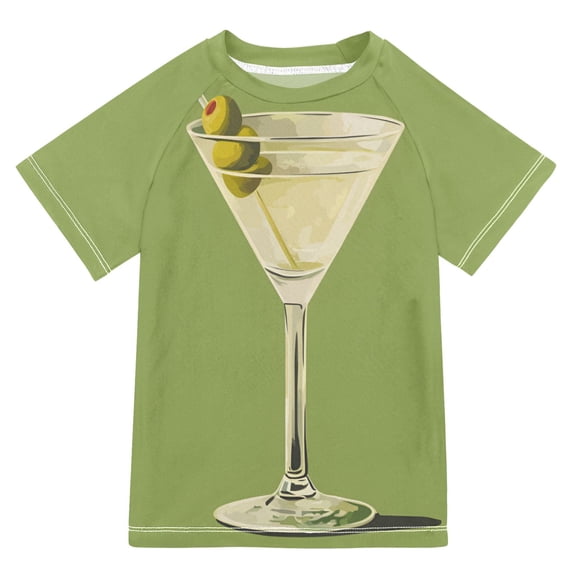 FORMRS Boys Rash Guard with Short Sleeves UPF 50+ Swim Shirts Sizes 3-12T, Martini with Olive