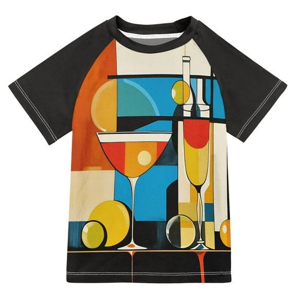 FORMRS Boys Rash Guard with Short Sleeves UPF 50  Swim Shirts Sizes 3-12T, Modern Cocktails