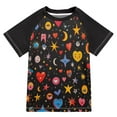 thumbnail image 1 of FORMRS Boys Rash Guard Short Sleeves Swim Shirt Quick Dry UPF 50+ Sun Protection, Sizes 3-12T, Moon Pattern, 1 of 6