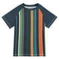 thumbnail image 1 of FORMRS Boys Rash Guard with Short Sleeves UPF 50+ Swim Shirts Sizes 3-12T, Navy Blue Stripes, 1 of 6