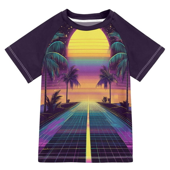 FORMRS Boys Rash Guard with Short Sleeves UPF 50 Swim Shirts Sizes 3-12T, Neon Road