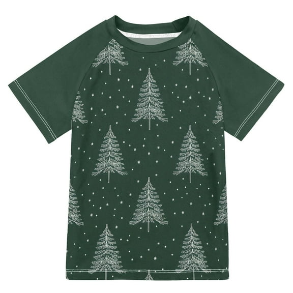 FORMRS Boys Rash Guard with Short Sleeves UPF 50  Swim Shirts Sizes 3-12T, New Year Tree Pattern