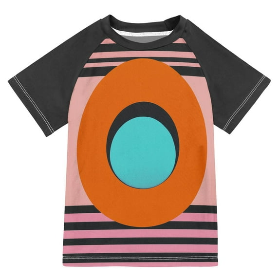FORMRS Boys Rash Guard with Short Sleeves UPF 50+ Swim Shirts Sizes 3-12T, Orange Circle