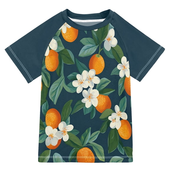 FORMRS Boys Rash Guard with Short Sleeves UPF 50 Swim Shirts Sizes 3-12T, Orange Fruit