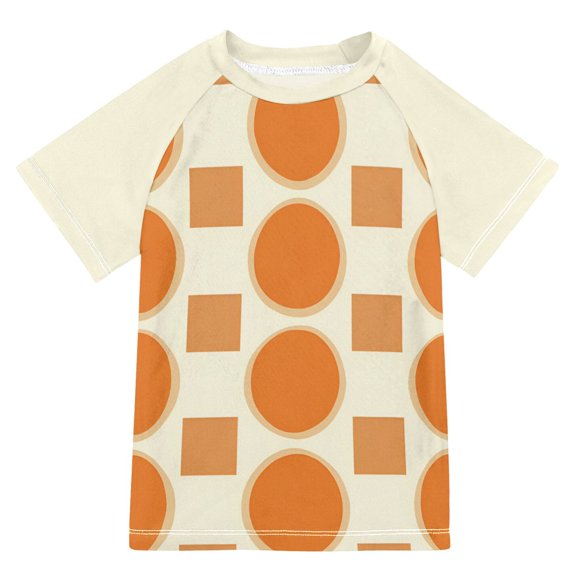 FORMRS Boys Rash Guard with Short Sleeves UPF 50  Swim Shirts Sizes 3-12T, Orange Geometric Pattern