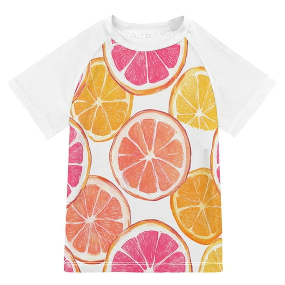 FORMRS Boys Rash Guard with Short Sleeves UPF 50+ Swim Shirts Sizes 3-12T, Orange Grapefruit Slices