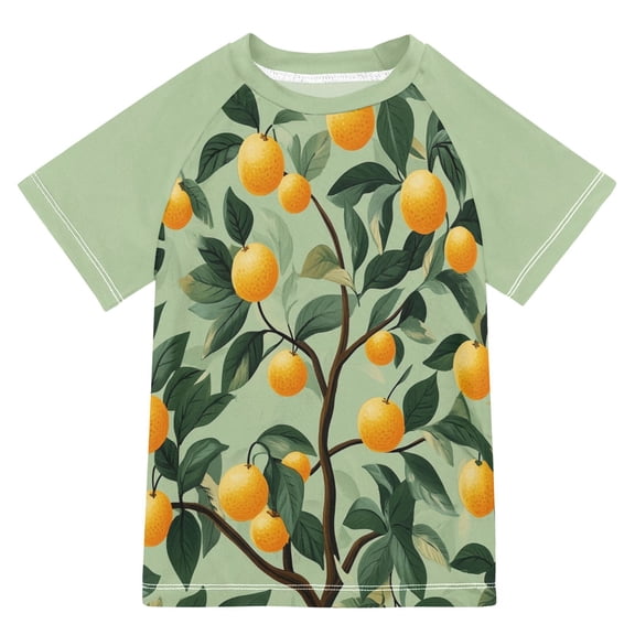 FORMRS Boys Rash Guard with Short Sleeves UPF 50 Swim Shirts Sizes 3-12T, Orange Tree