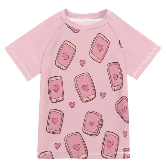 FORMRS Boys Rash Guard with Short Sleeves UPF 50+ Swim Shirts Sizes 3-12T, Phones and Hearts