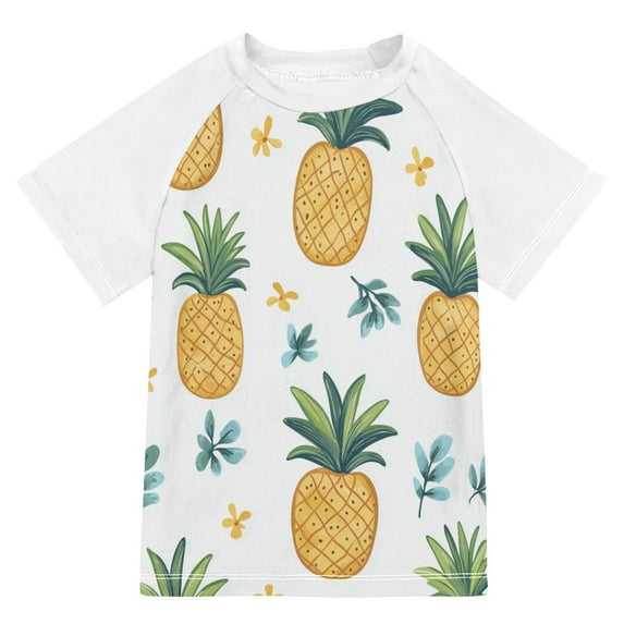 FORMRS Boys Rash Guard with Short Sleeves UPF 50+ Swim Shirts Sizes 3-12T, Pineapple