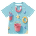 thumbnail image 1 of FORMRS Boys Rash Guard Short Sleeves Swim Shirt Quick Dry UPF 50+ Sun Protection, Sizes 3-12T, Pink Beach Toys Pattern, 1 of 6