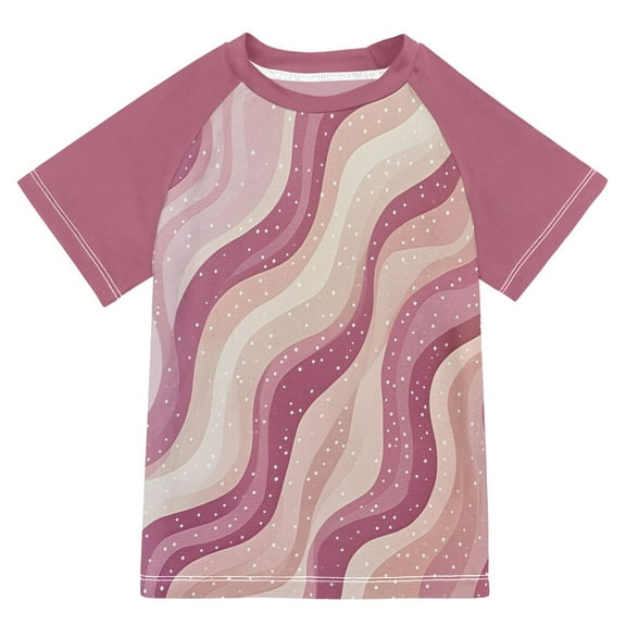 FORMRS Boys Rash Guard with Short Sleeves UPF 50  Swim Shirts Sizes 3-12T, Pink Brown Pattern