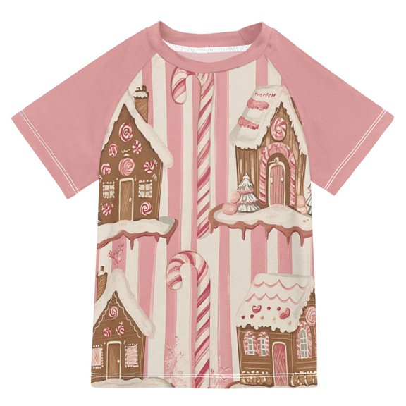 FORMRS Boys Rash Guard with Short Sleeves UPF 50  Swim Shirts Sizes 3-12T, Pink Candy House