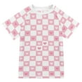 thumbnail image 1 of FORMRS Boys Rash Guard with Short Sleeves UPF 50+ Swim Shirts Sizes 3-12T, Pink Checkered Heart, 1 of 6