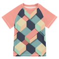 thumbnail image 1 of FORMRS Boys Rash Guard with Short Sleeves UPF 50+ Swim Shirts Sizes 3-12T, Pink Cubes, 1 of 6