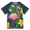 thumbnail image 1 of FORMRS Boys Rash Guard Short Sleeves Swim Shirt Quick Dry UPF 50+ Sun Protection, Sizes 3-12T, Pink Flamingo Pattern, 1 of 6