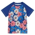 thumbnail image 1 of FORMRS Boys Rash Guard with Short Sleeves UPF 50+ Swim Shirts Sizes 3-12T, Pink Flowers Pattern, 1 of 6