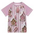 thumbnail image 1 of FORMRS Boys Rash Guard with Short Sleeves UPF 50+ Swim Shirts Sizes 3-12T, Pink Gingerbread Houses, 1 of 6