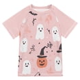 thumbnail image 1 of FORMRS Boys Rash Guard Short Sleeves Swim Shirt Quick Dry UPF 50+ Sun Protection, Sizes 3-12T, Pink Halloween Ghosts, 1 of 6