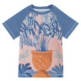 thumbnail image 1 of FORMRS Boys Rash Guard Short Sleeves Swim Shirt Quick Dry UPF 50+ Sun Protection, Sizes 3-12T, Pink Leaves, 1 of 6
