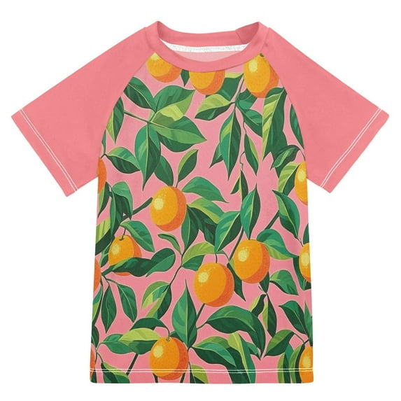 FORMRS Boys Rash Guard with Short Sleeves UPF 50+ Swim Shirts Sizes 3-12T, Pink Oranges