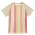 thumbnail image 1 of FORMRS Boys Rash Guard Short Sleeves Swim Shirt Quick Dry UPF 50+ Sun Protection, Sizes 3-12T, Pink and Yellow Striped Pattern, 1 of 6