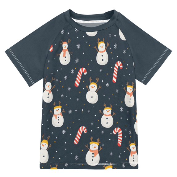 FORMRS Boys Rash Guard Short Sleeves Swim Shirt Quick Dry UPF 50+ Sun Protection, Sizes 3-12T, Playful Winter