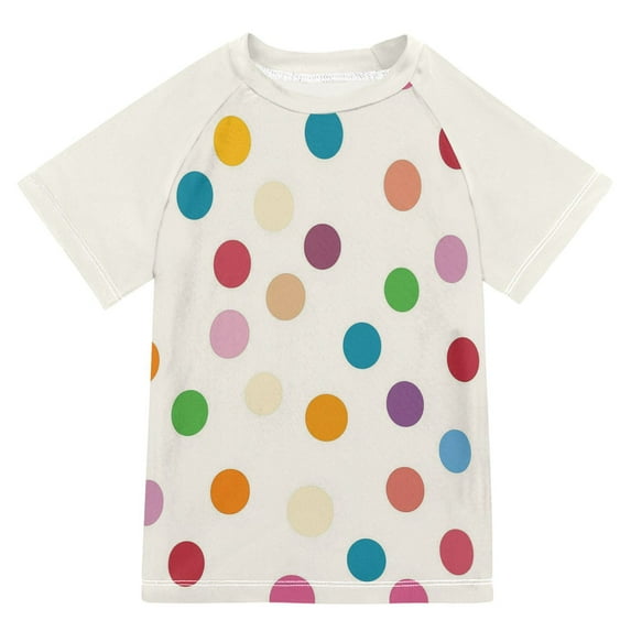 FORMRS Boys Rash Guard with Short Sleeves UPF 50+ Swim Shirts Sizes 3-12T, Polka Dot