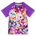 thumbnail image 1 of FORMRS Boys Rash Guard Short Sleeves Swim Shirt Quick Dry UPF 50+ Sun Protection, Sizes 3-12T, Purple Colorful Circles, 1 of 6
