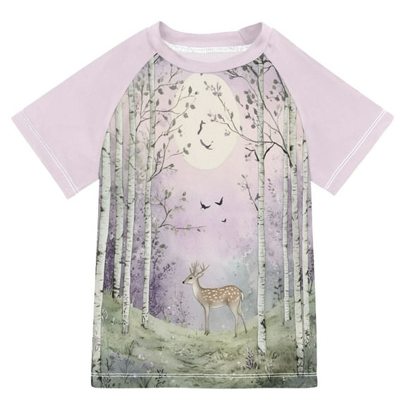 FORMRS Boys Rash Guard with Short Sleeves UPF 50  Swim Shirts Sizes 3-12T, Purple Deer