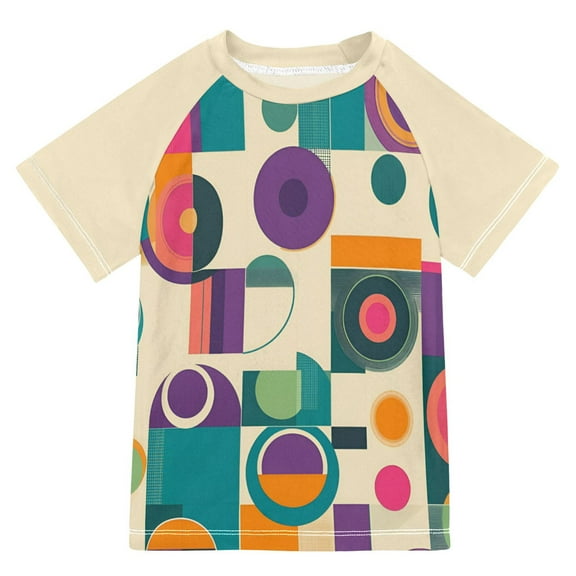 FORMRS Boys Rash Guard with Short Sleeves UPF 50 Swim Shirts Sizes 3-12T, Purple Geometric