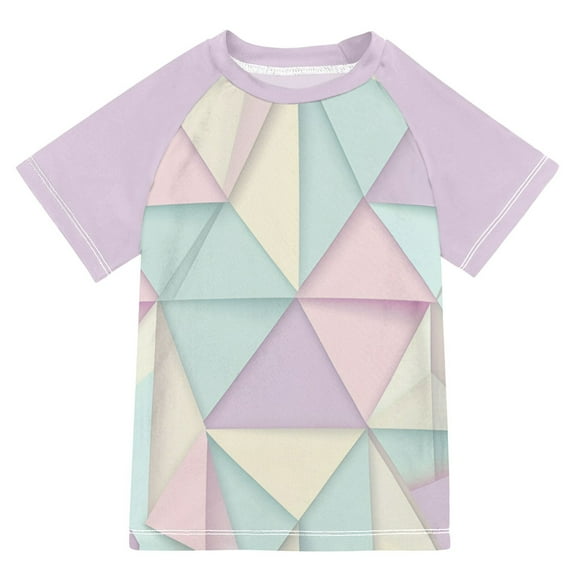 FORMRS Boys Rash Guard with Short Sleeves UPF 50  Swim Shirts Sizes 3-12T, Purple Geometric