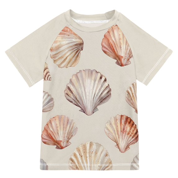 FORMRS Boys Rash Guard with Short Sleeves UPF 50+ Swim Shirts Sizes 3-12T, Purple Seashell