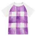 thumbnail image 1 of FORMRS Boys Rash Guard with Short Sleeves UPF 50+ Swim Shirts Sizes 3-12T, Purple and White Pattern, 1 of 6
